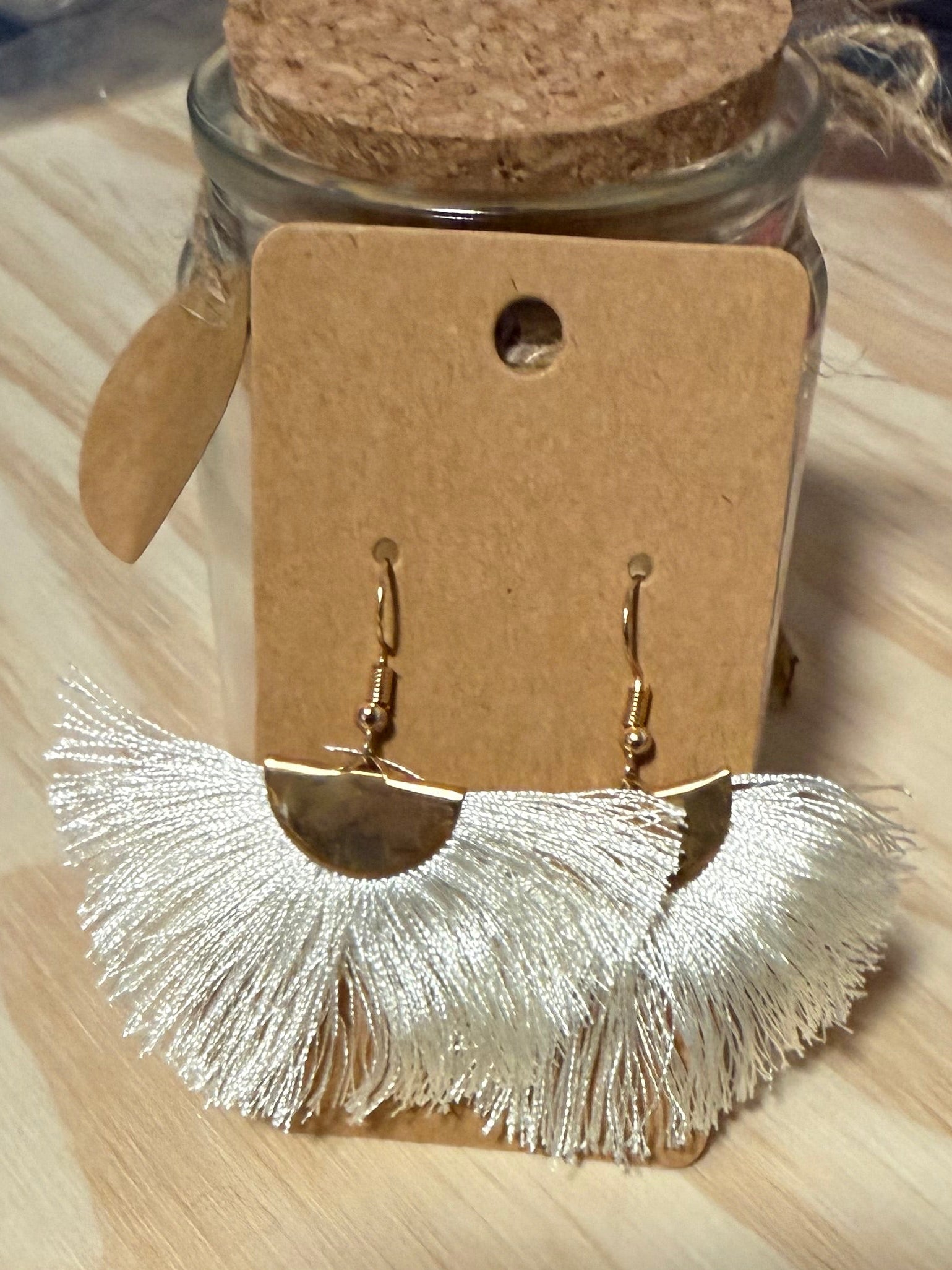 Gold and White Tassel Earrings