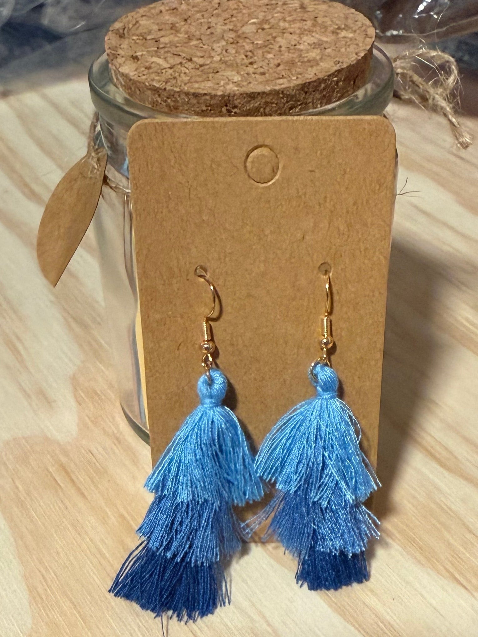Tiered Blue Tassel Earrings