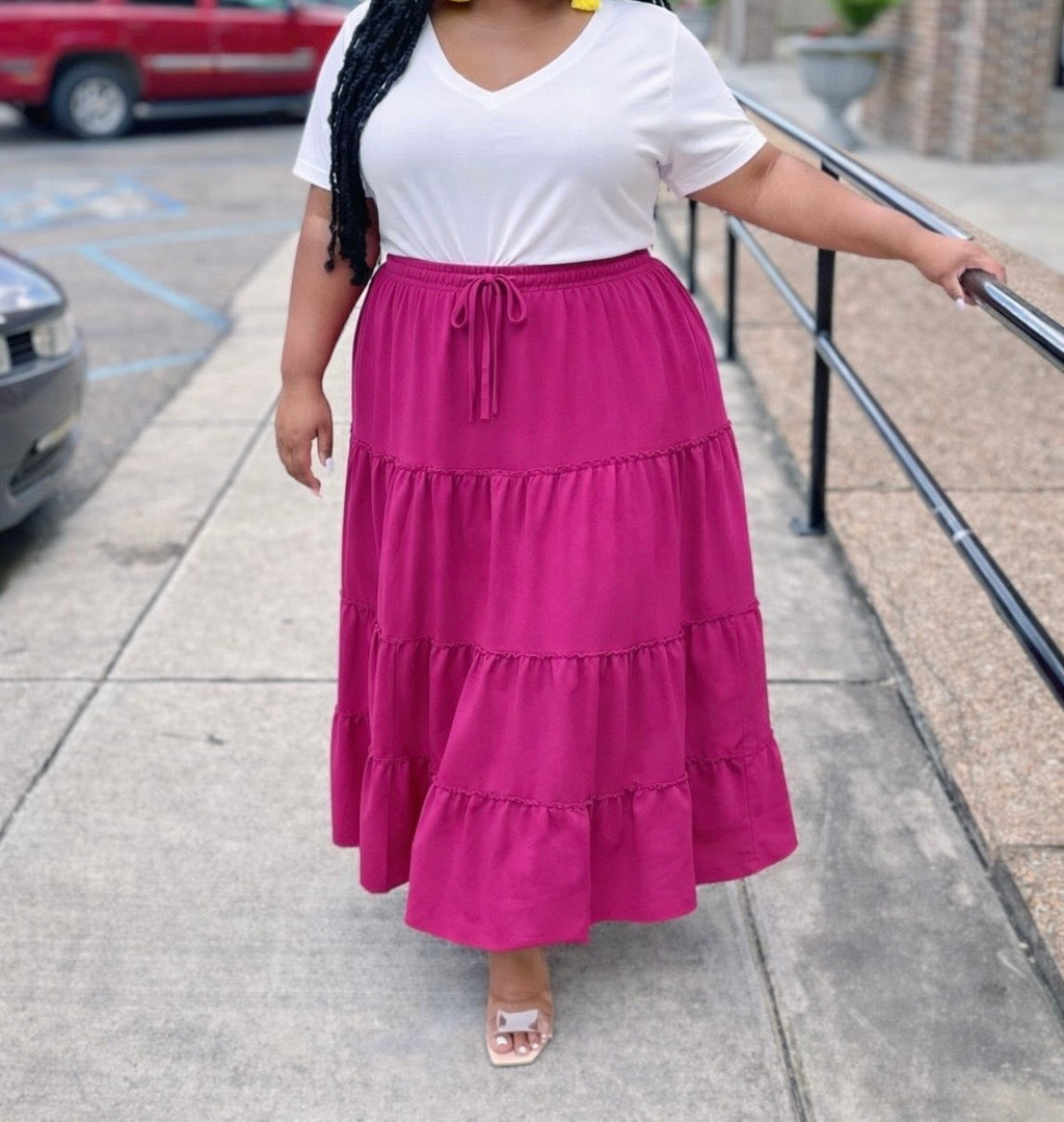 Pink Tier Maxi Skirt+