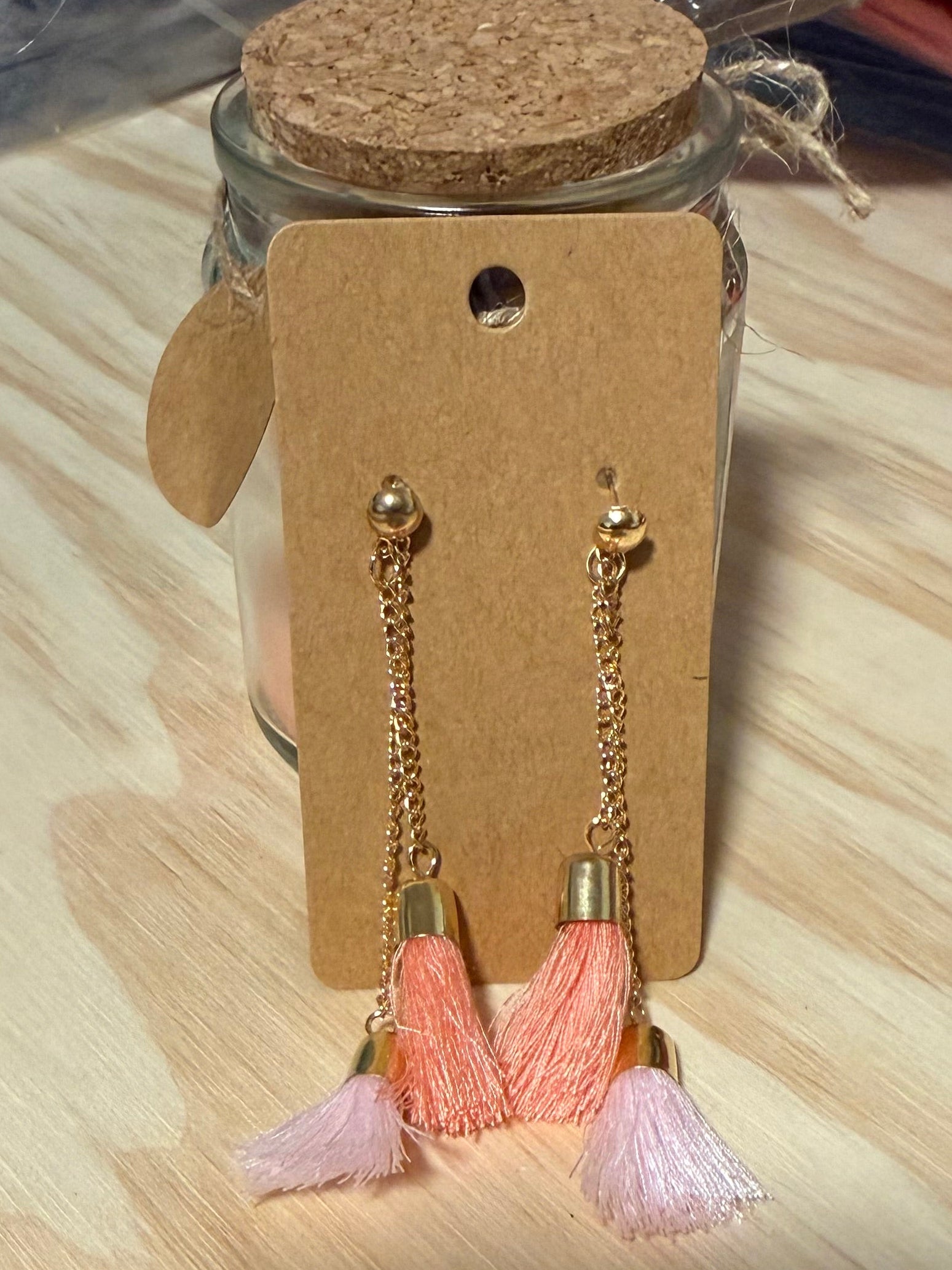 Layered Pink Tassel Earrings