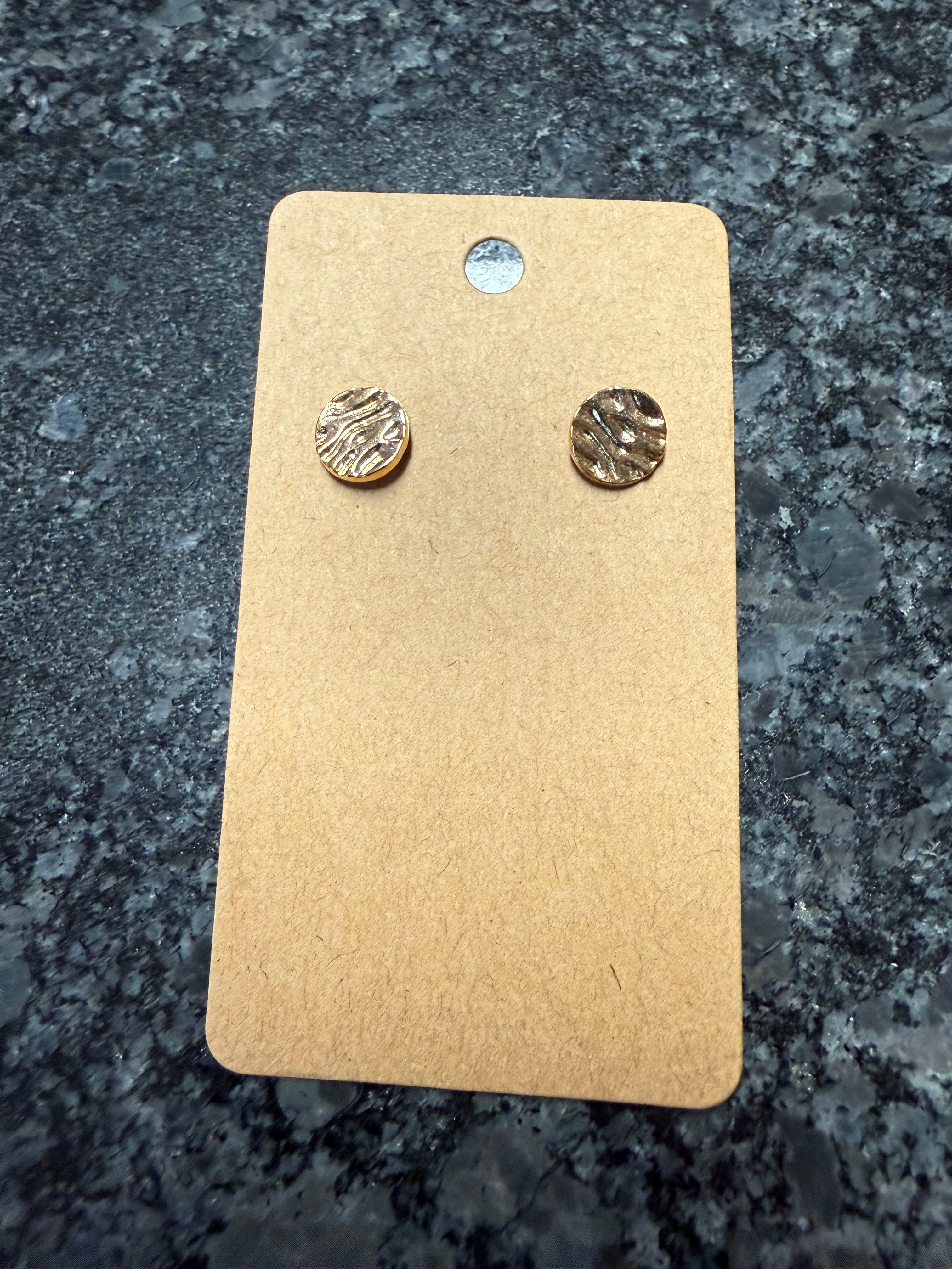 Gold Textured Circle Stud Earrings