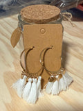 Gold Shimmery White Tassel Earrings