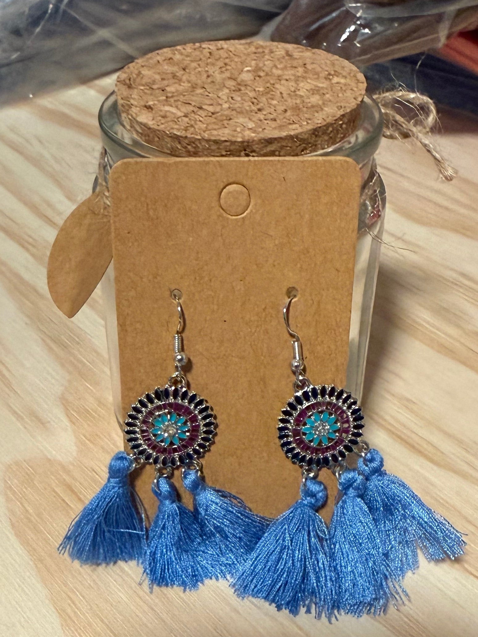Medium Blue Tassel Earrings