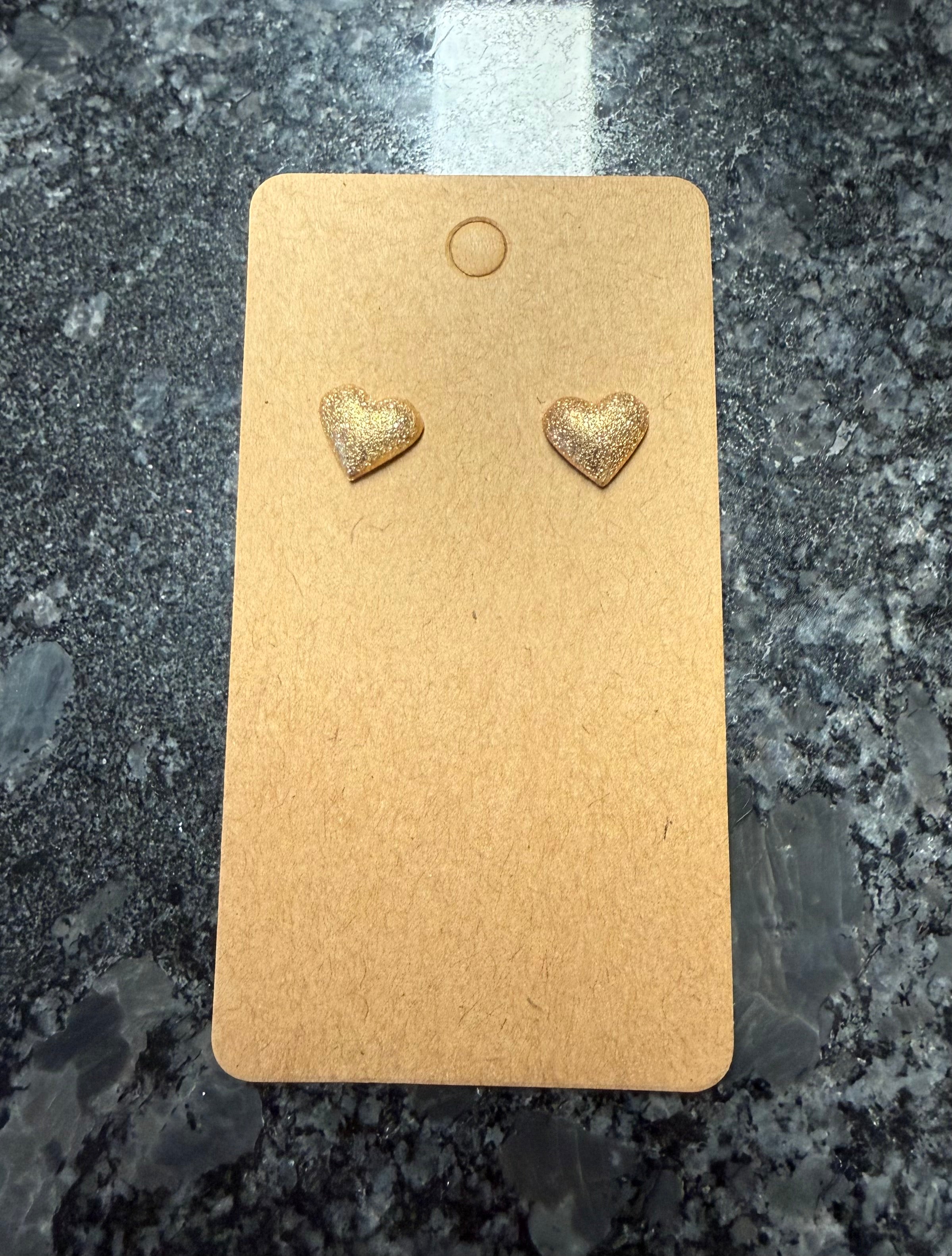 Gold Heart Medium Stud Earrings