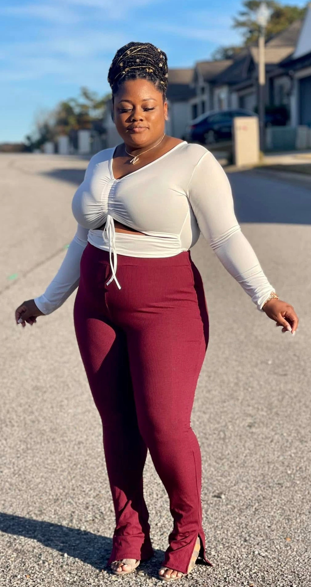 Burgundy Ribbed Leggings +