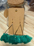 Gold & Green Tassel Earrings