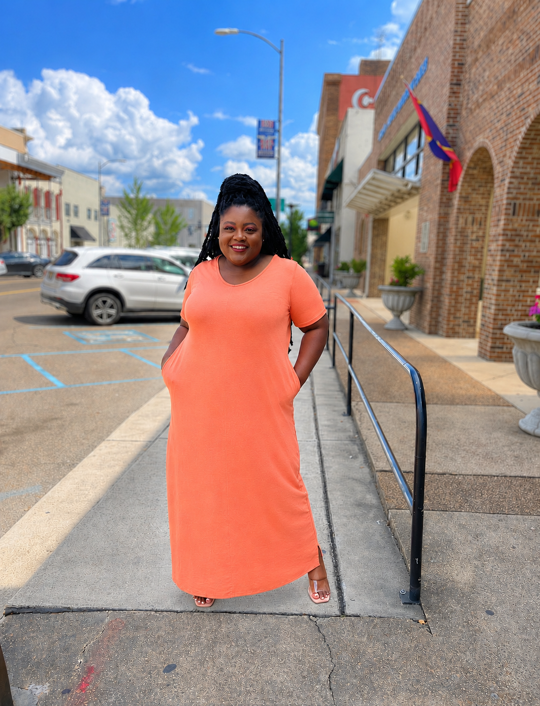 Neon Coral Tshirt Maxi Dress+