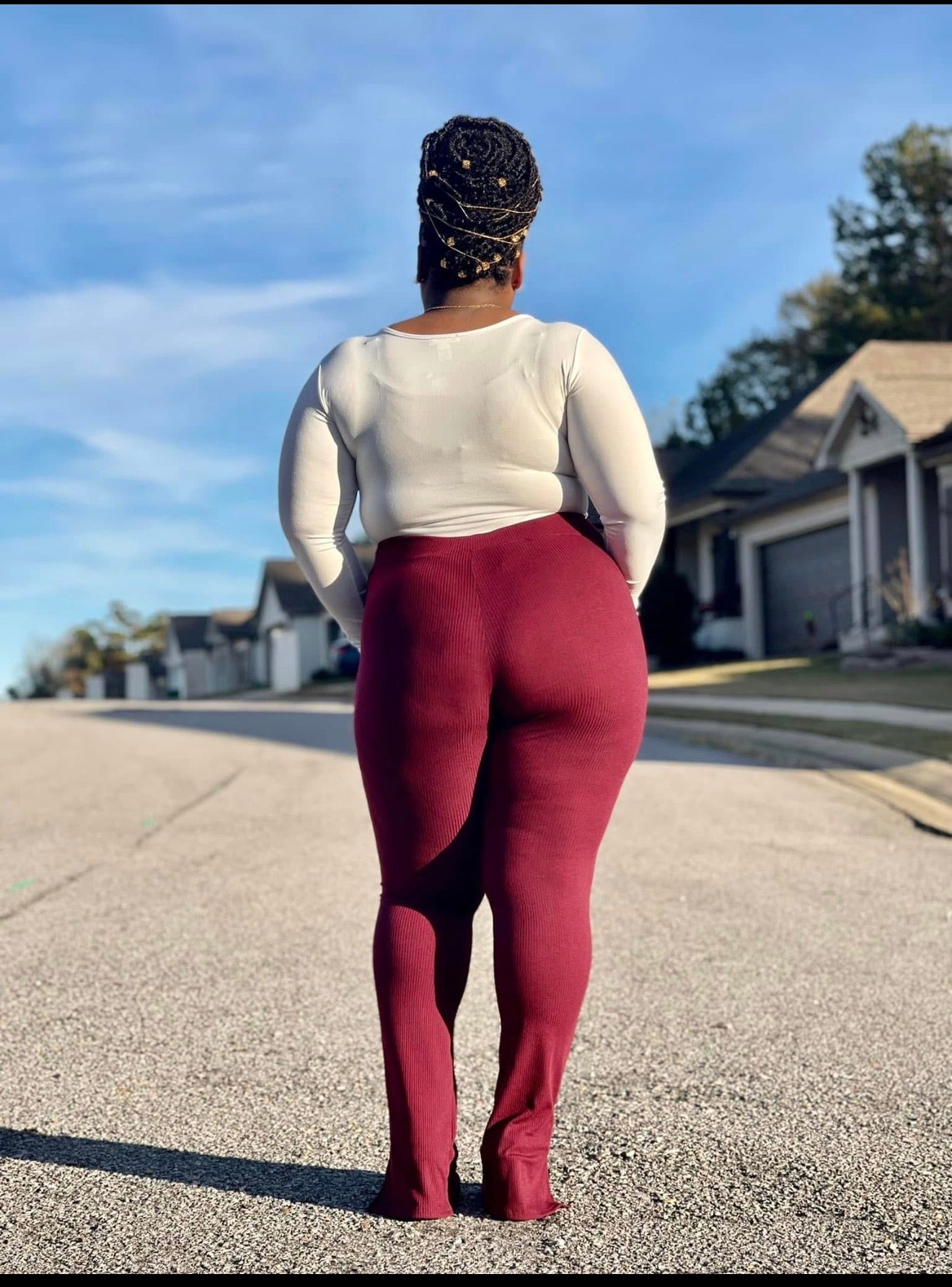 Burgundy Ribbed Leggings +