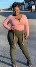 Olive Ribbed Leggings +