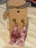 Pink Rose Layered Tassel Earrings