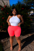 Neon Coral Biker Shorts +